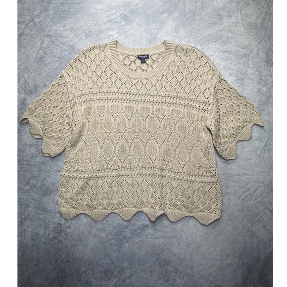 Splendid Sweaters - Splendid Tan Open Knit Short Sleeve Sweater Top womens sz L cottage shabby boho